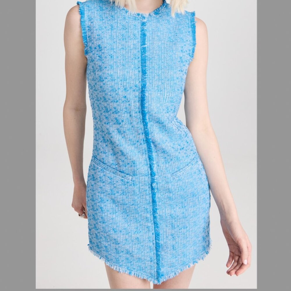 STAUD Crystal fringed bouclé-tweed mini dress